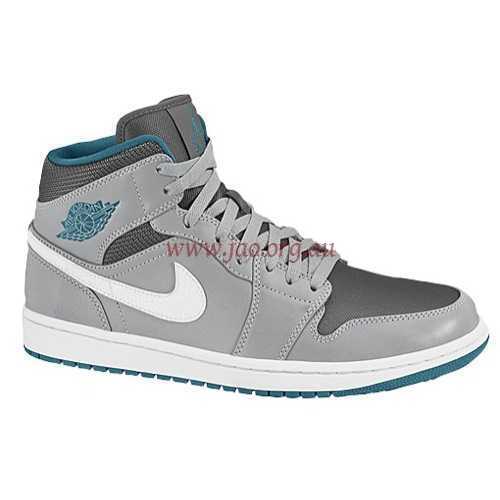 (Wolf Grey/Tropical Teal/Dark Grey/White) Jordan Aj1 Mid Boys' Grade School Australia Shoes - 54725027